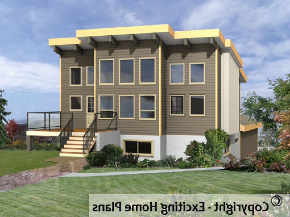 House Plan E1723-10 Rear 3D View REVERSE