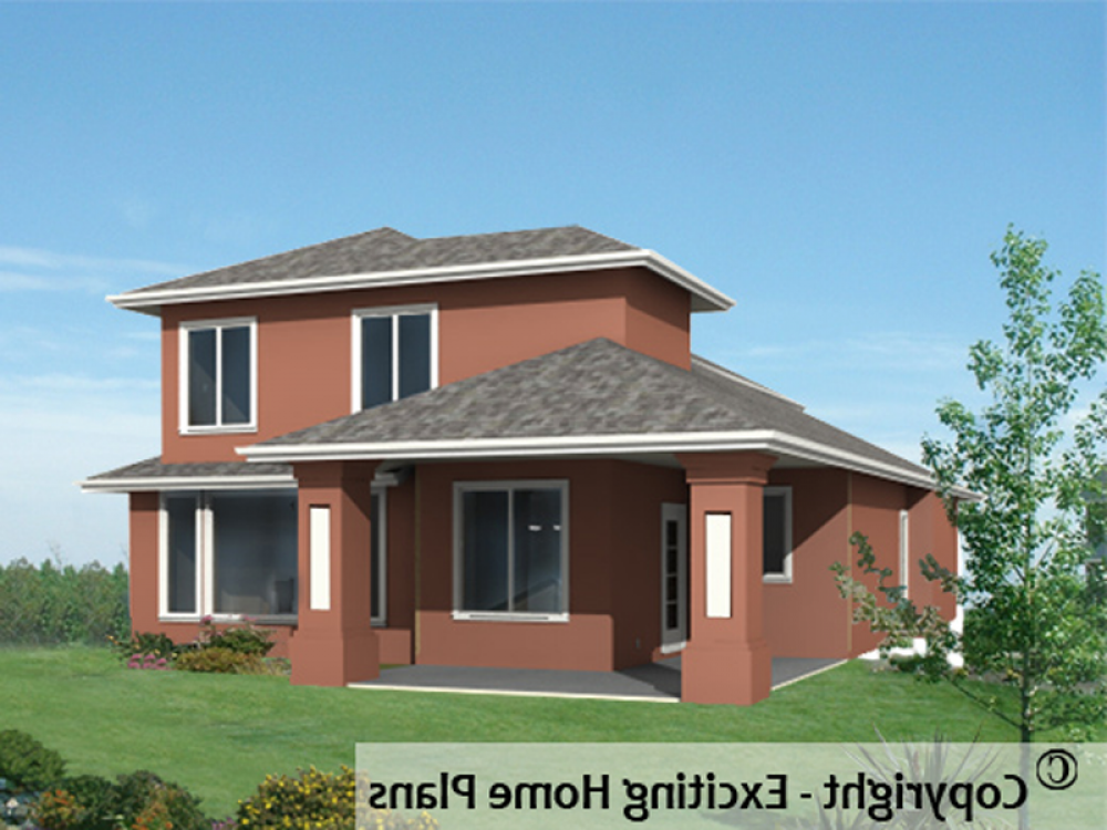 House Plan E1007-10 Rear 3D View REVERSE