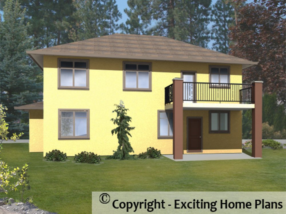 House Plan E1146-10 Rear 3D View