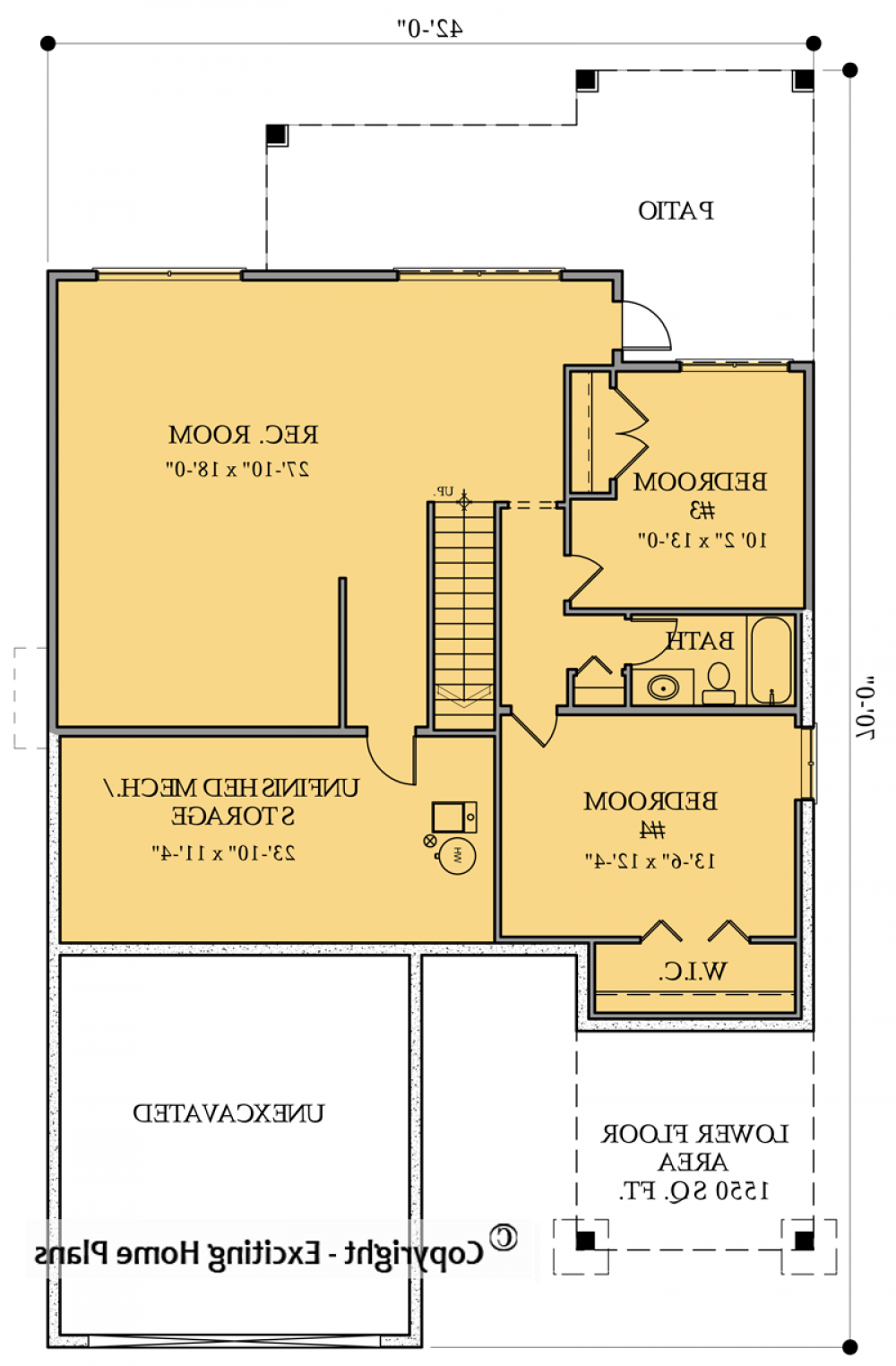 House Plan E1001-10M Lower Floor Plan REVERSE
