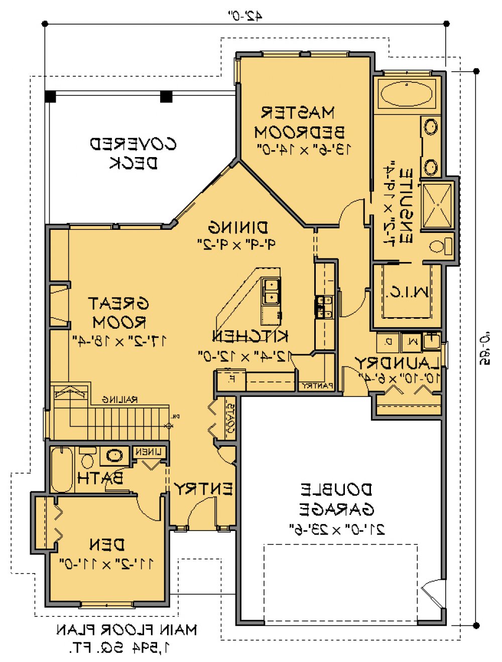 House Plan E1340-10  Main Floor Plan REVERSE