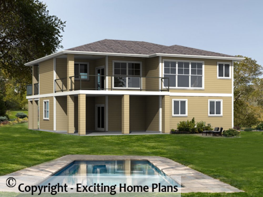 House Plan E1644-10 Rear 3D View