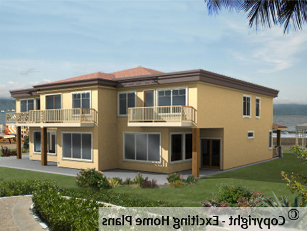 House Plan E1021-10  Rear 3D View REVERSE