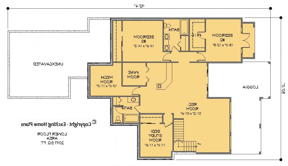 House Plan E1401-10 Lower Floor Plan REVERSE