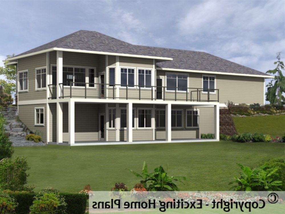 House Plan E1067-12 Rear 3D View REVERSE