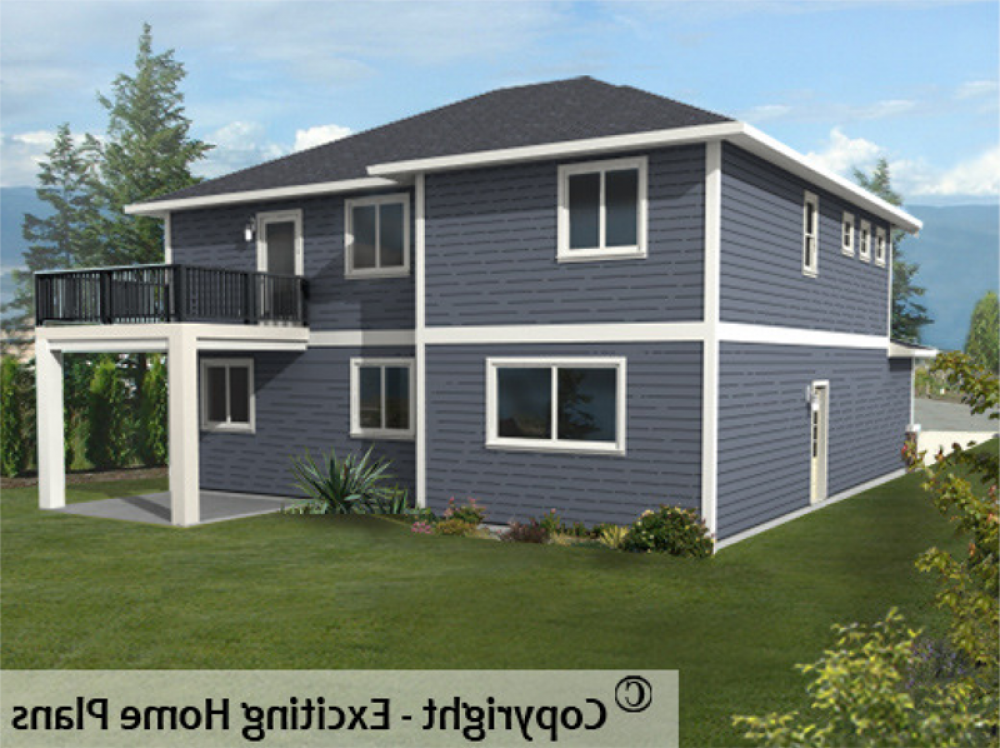 House Plan E1023-10 Rear 3D View REVERSE