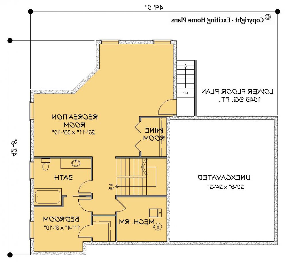 House Plan E1281-10  Lower Floor Plan REVERSE