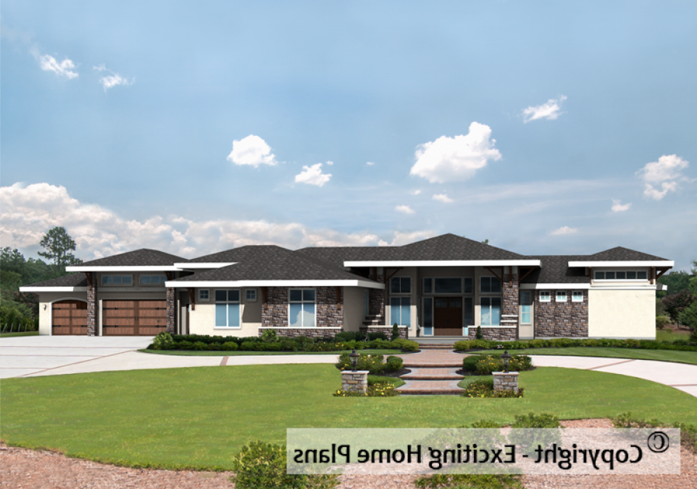 House Plan E1347-10 Front 3D View REVERSE