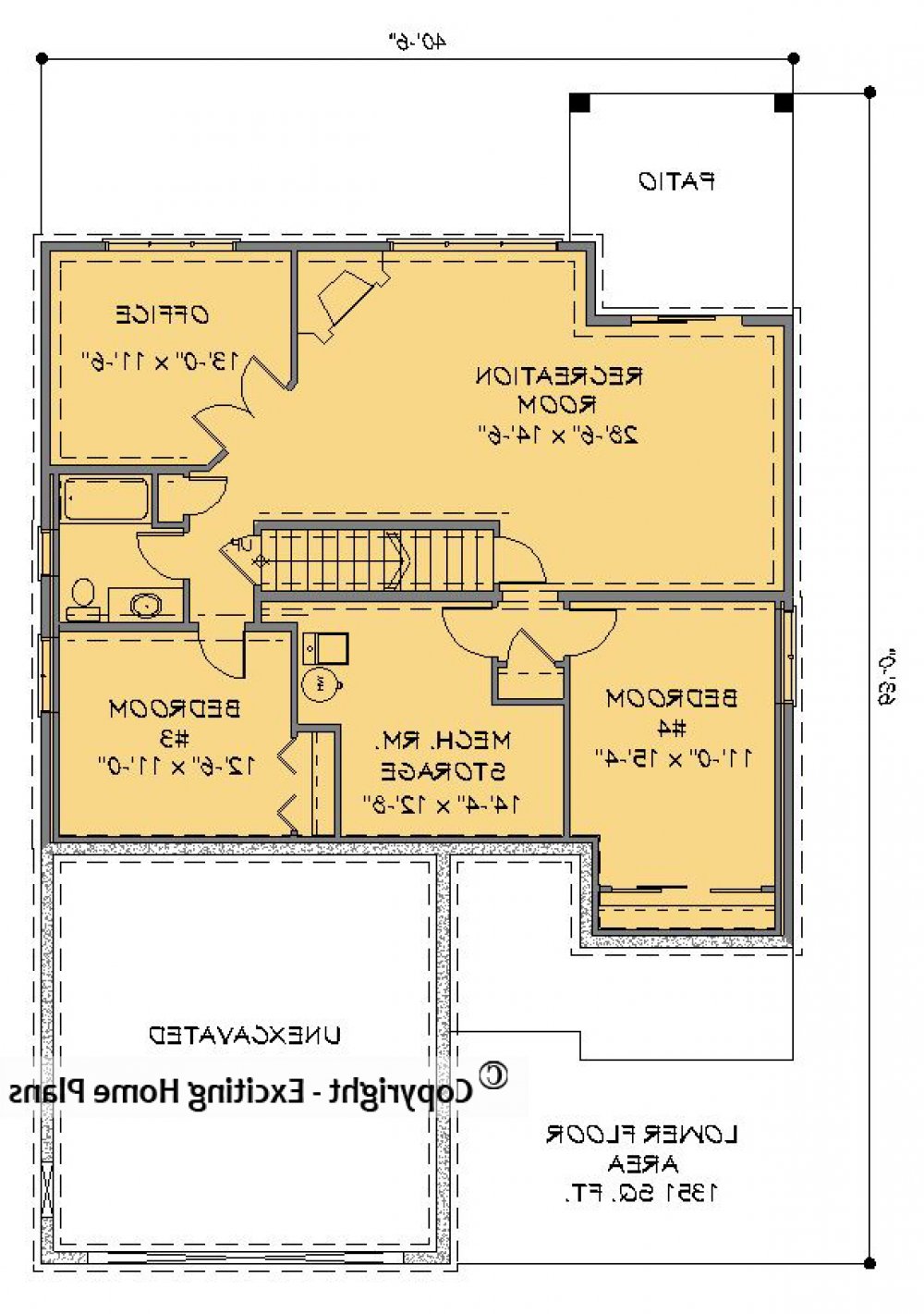 House Plan E1283-10 Lower Floor Plan REVERSE