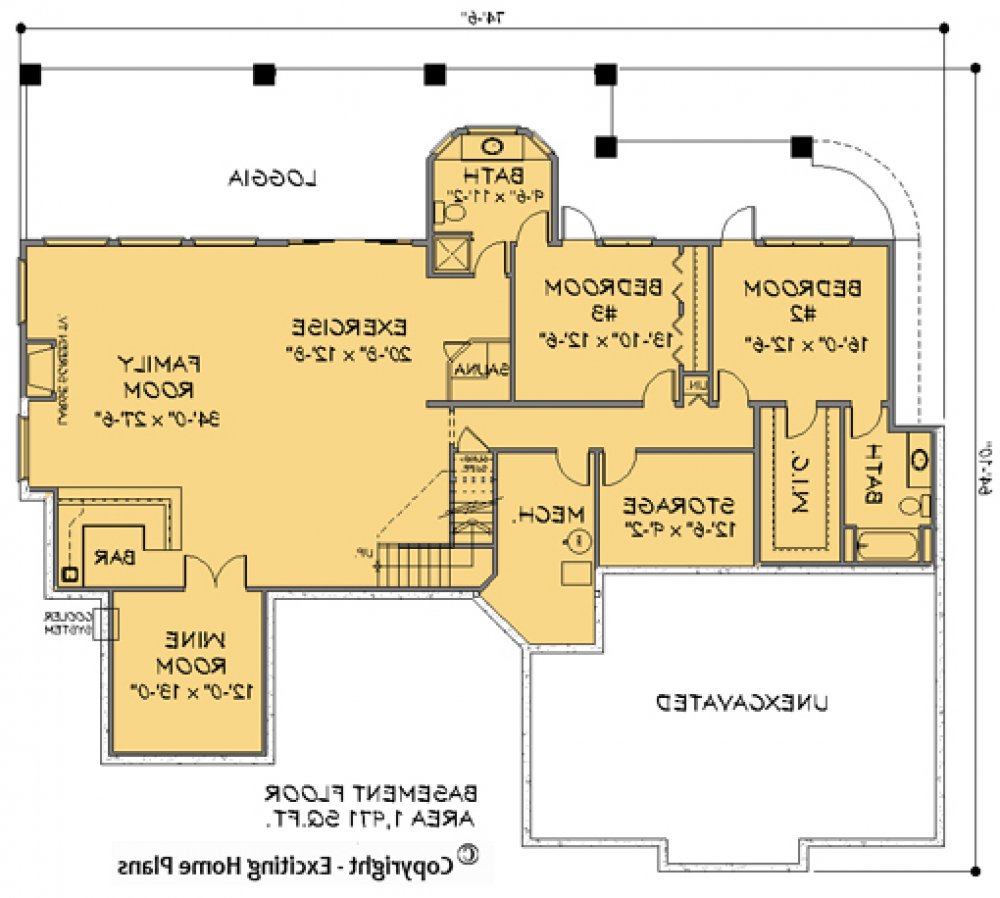 House Plan E1172-10 Lower Floor Plan REVERSE