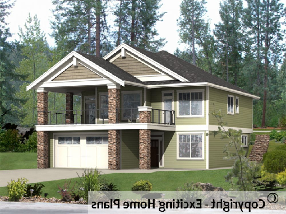 House Plan E1236-10C Front 3D View REVERSE