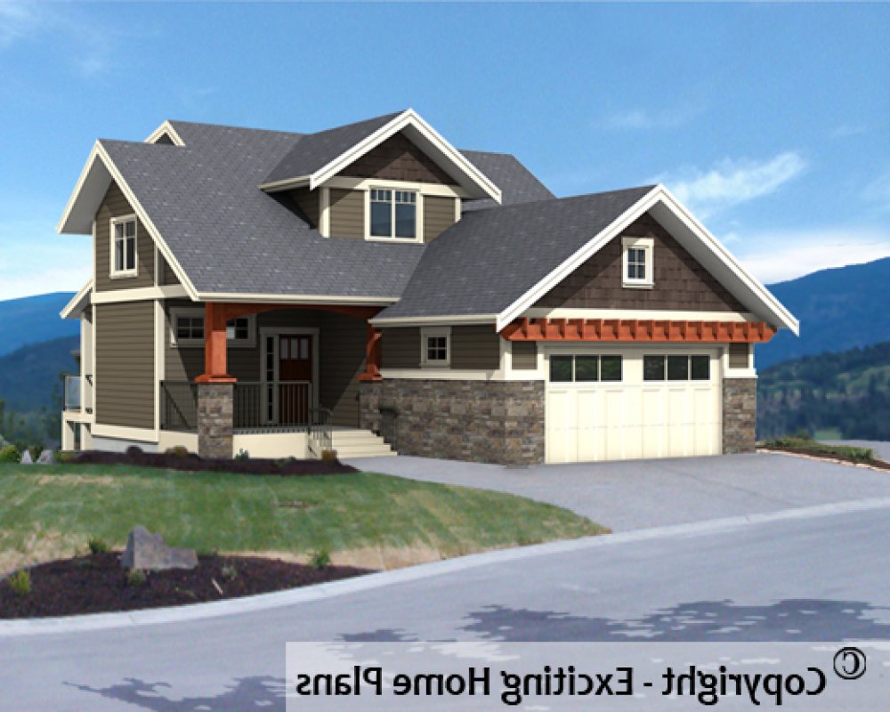 House Plan E1496-10  Front 3D View REVERSE