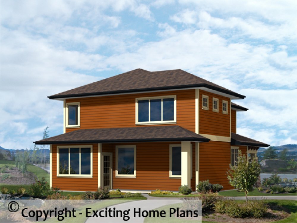House Plan E1369-10 Rear 3D View