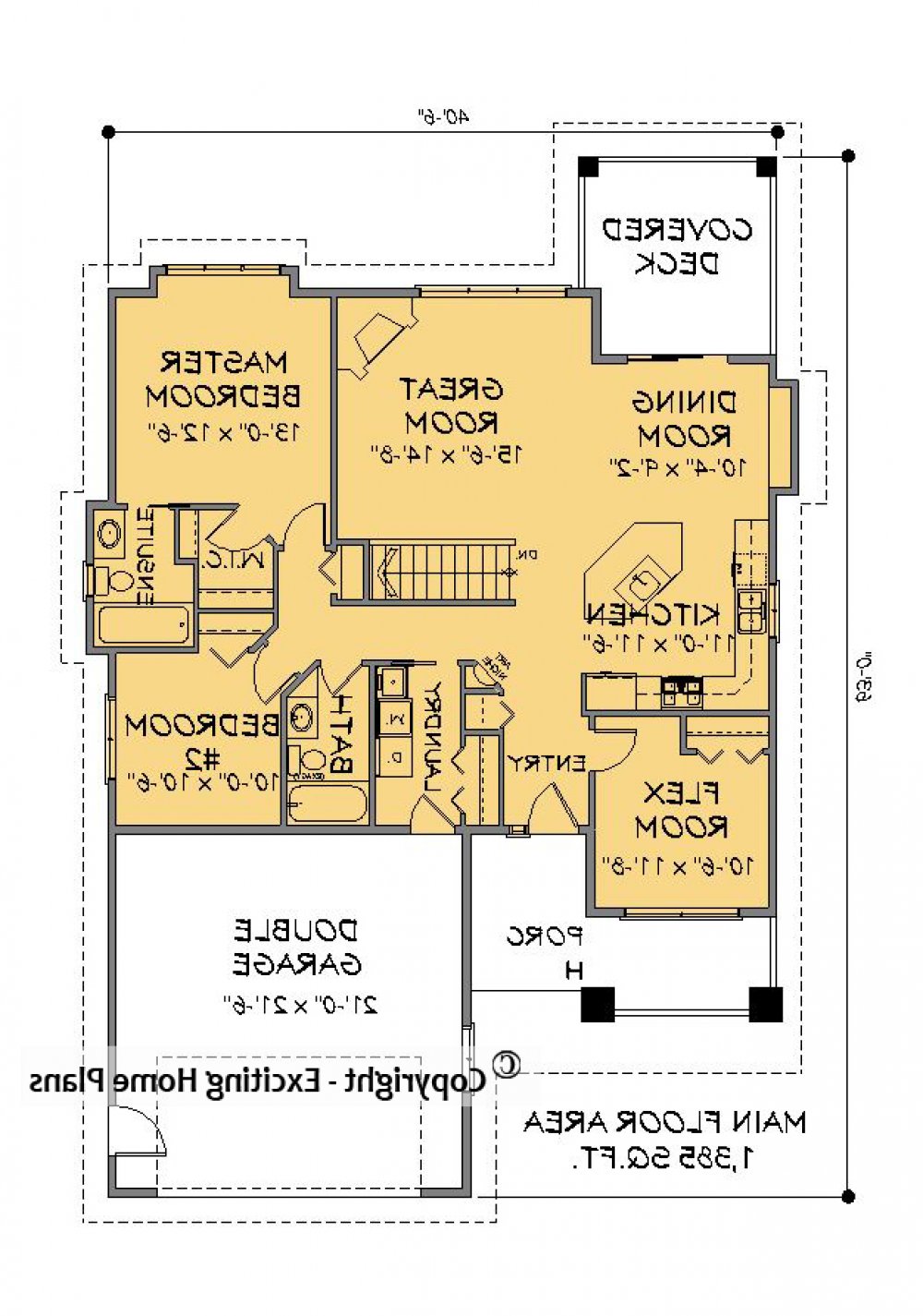 House Plan E1594-10 Main Floor Plan REVERSE