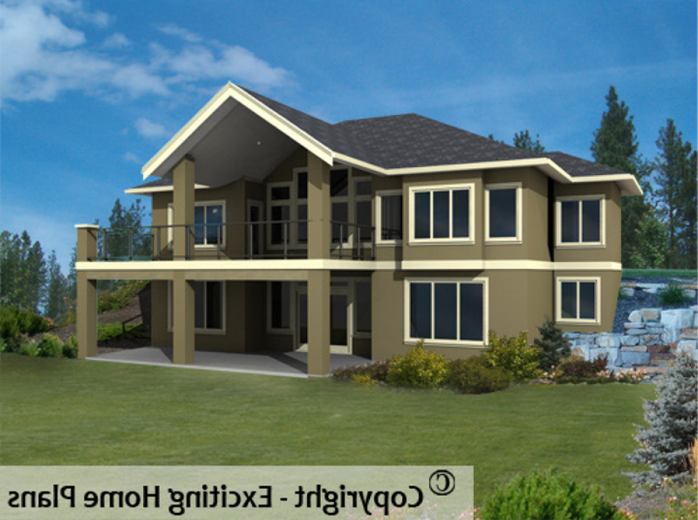 House Plan E1056-10 Rear 3D View REVERSE