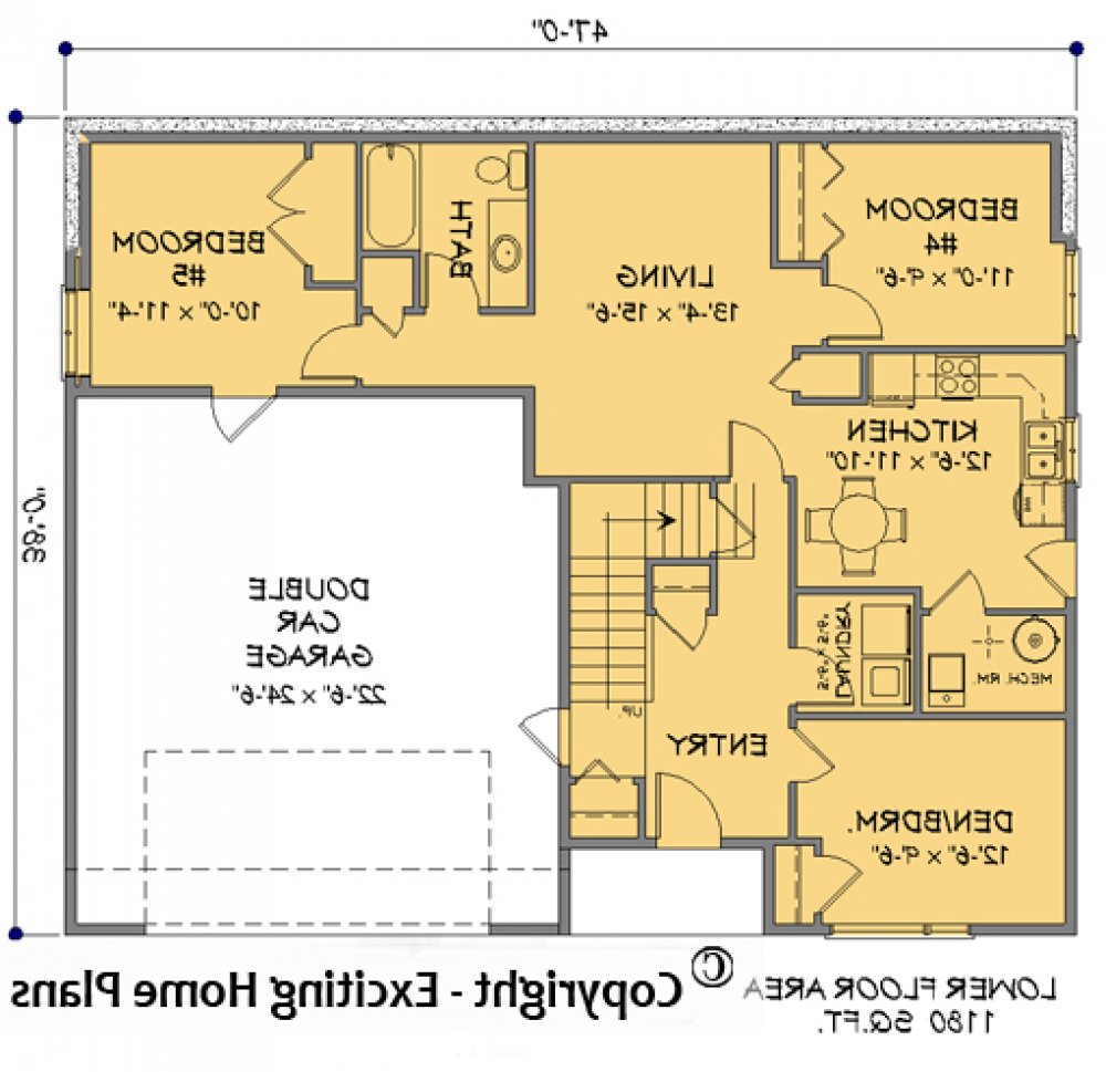 House Plan  E1727-10  Lower Floor Plan REVERSE