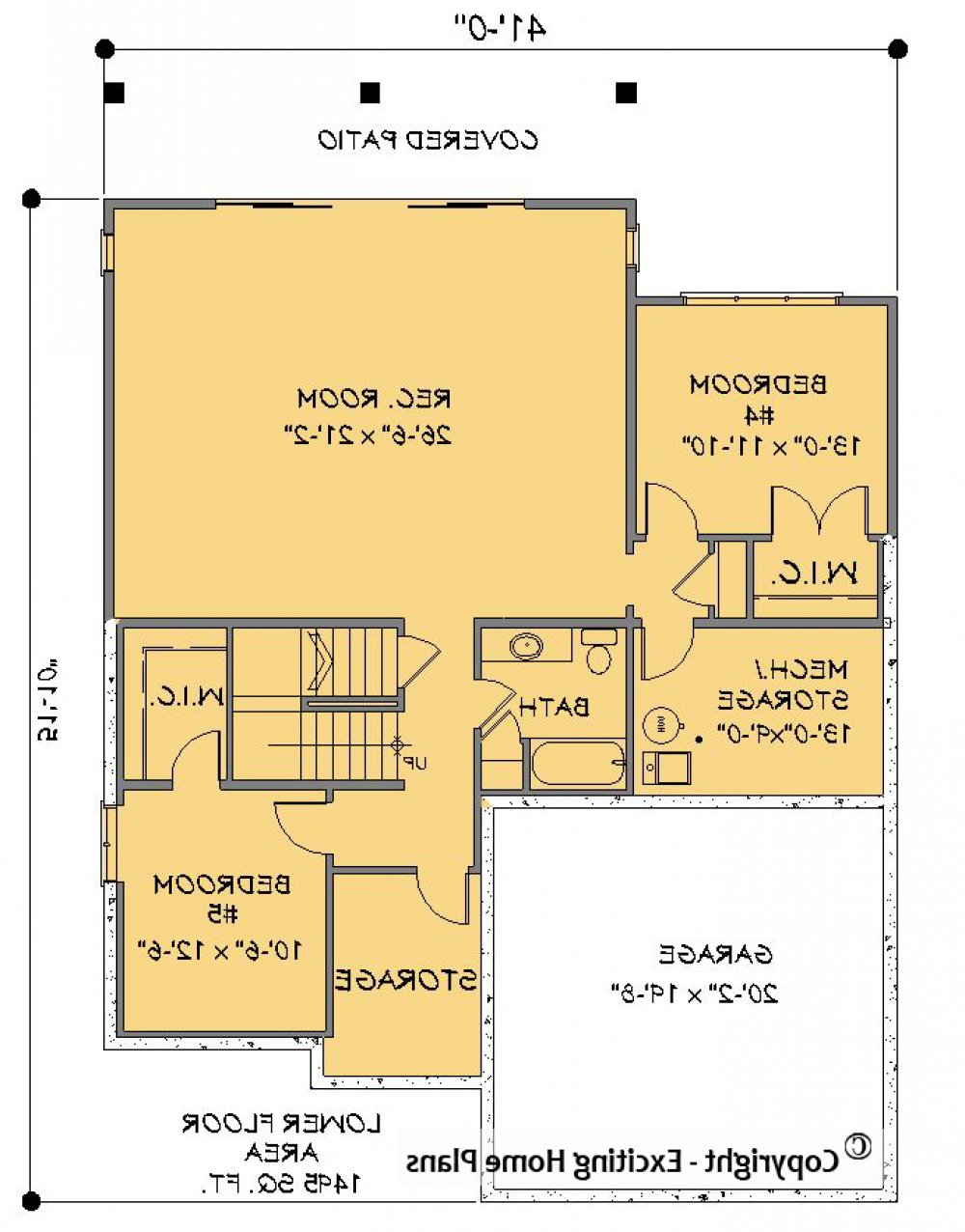 House Plan E1201-10 Lower Floor Plan REVERSE