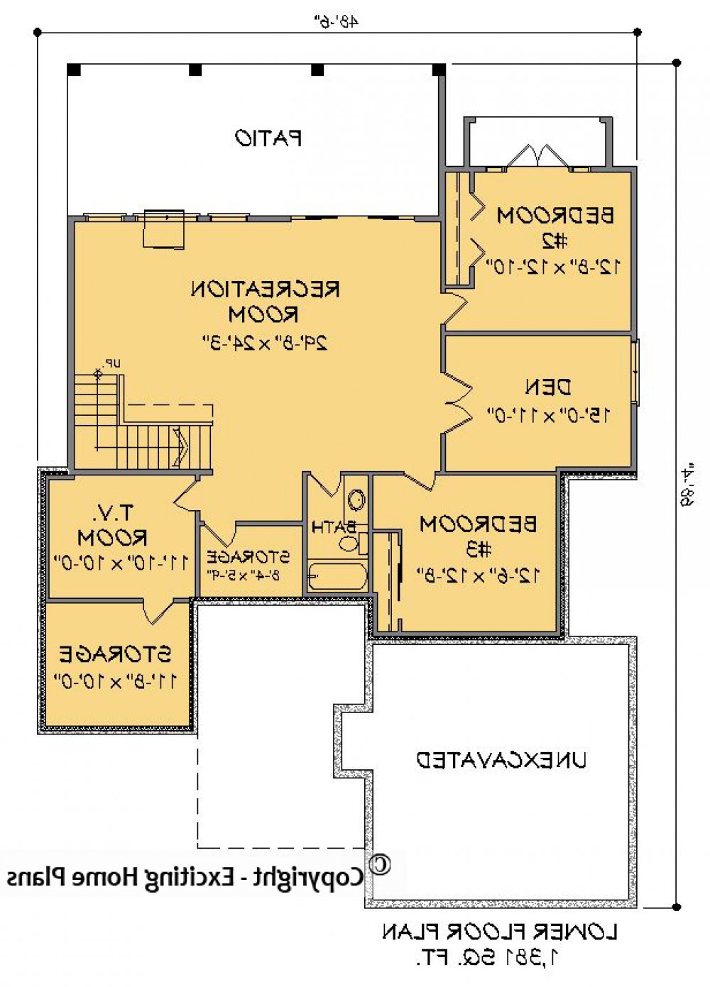 House Plan E1409-10  Lower Floor Plan REVERSE