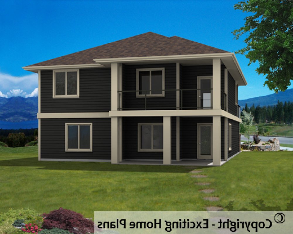 House Plan E1343-10 Rear 3D View REVERSE