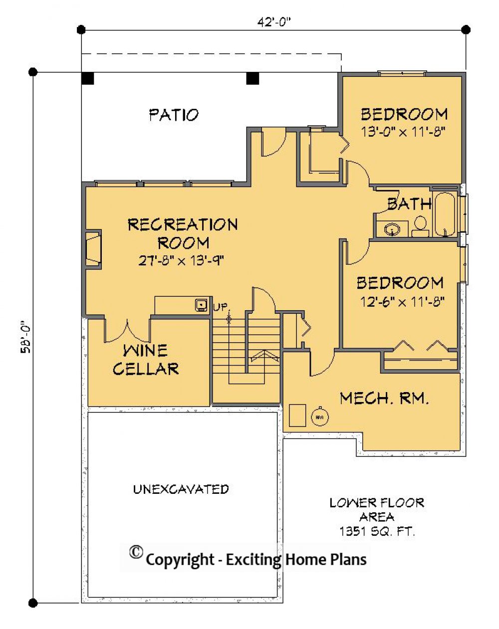 House Plan E1198-13 Lower Floor Plan
