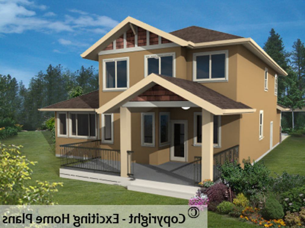House Plan E1025-10 Rear 3D View REVERSE