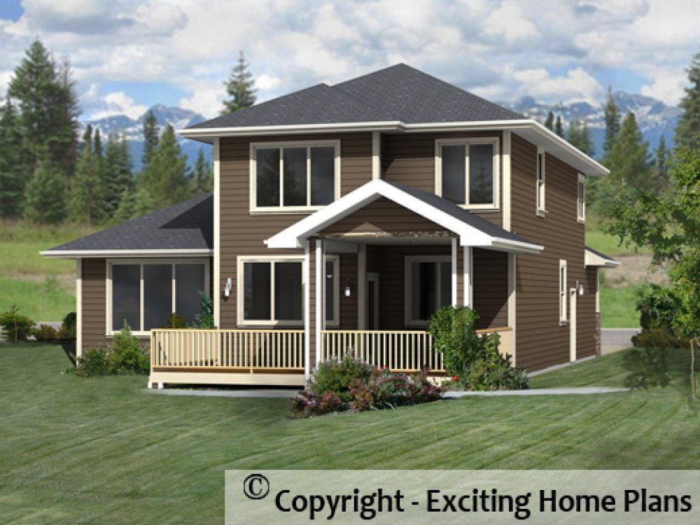 House Plan E1221-10 Rear 3D View