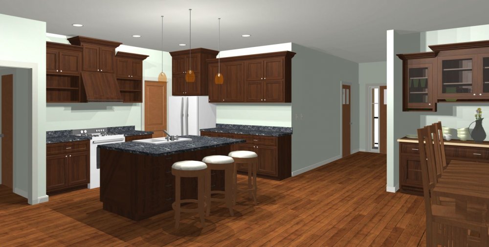 House Plan E1553-10 - Interior 3D View of Kitchen