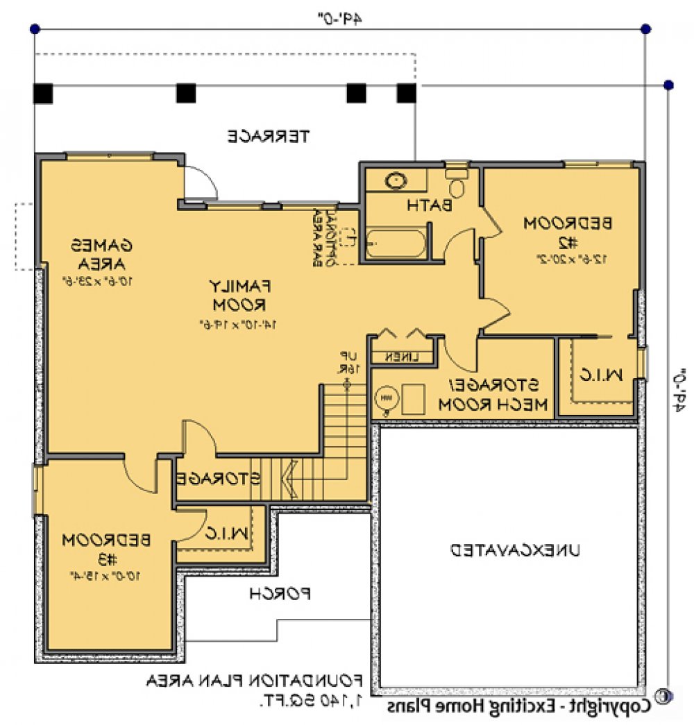 House Plan E1100-10 Lower Floor Plan REVERSE