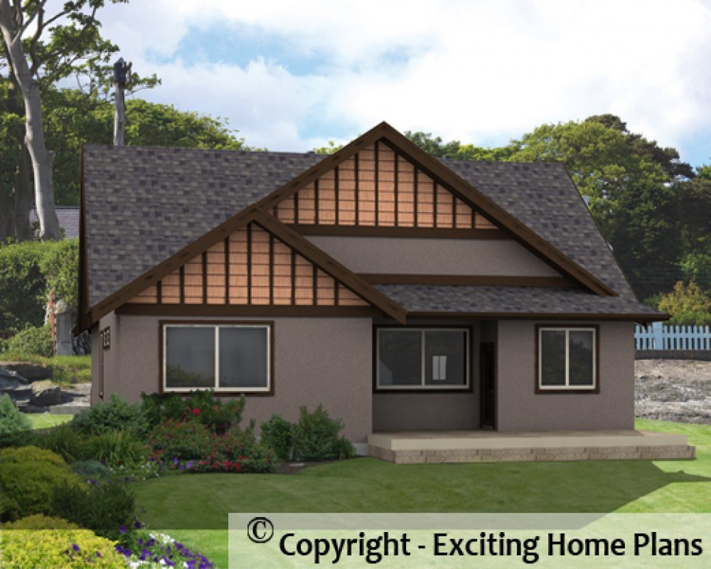 House Plan E1597 -10 Rear 3D View