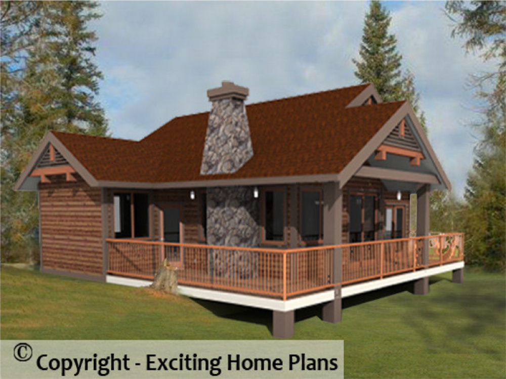 House Plan E1010-10 Rear 3D View