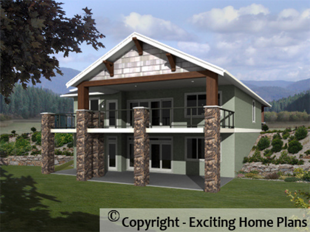 House Plan E1006-10 Rear 3D View
