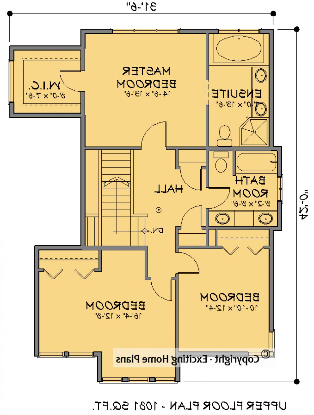 House Plan E1619-10 Upper Floor Plan REVERSE