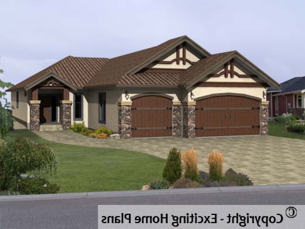 House Plan E1140-10 Front 3D View REVERSE