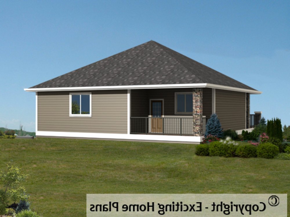 House Plan E1236-10 Rear 3D View REVERSE