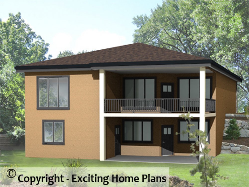 House Plan E1374-10 Rear 3D View