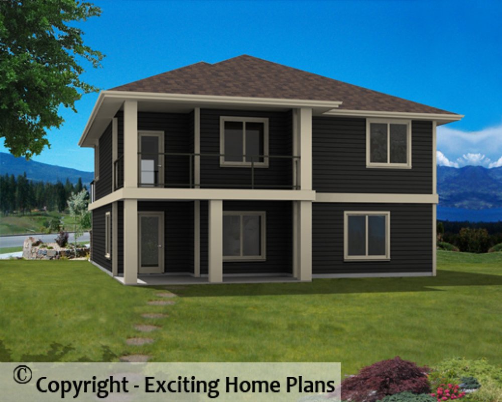 House Plan E1343-10 Rear 3D View