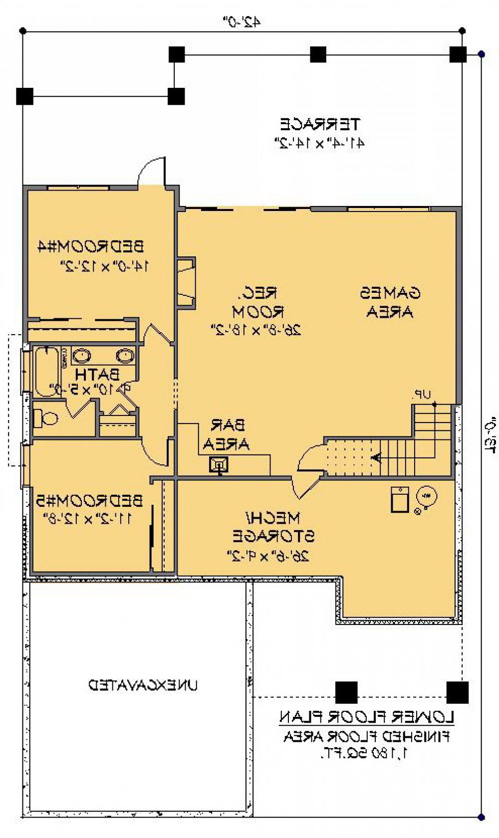 House Plan E1572-10  Lower Floor Plan REVERSE