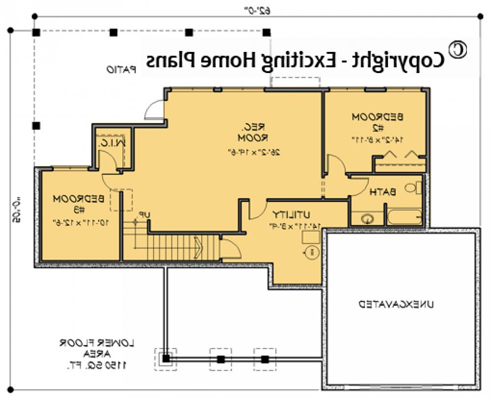 House Plan E1432-10  Lower Floor Plan REVERSE