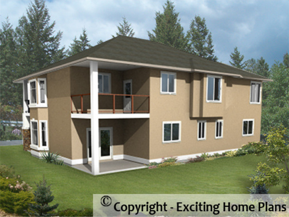 House Plan E1013-10 Rear 3D View