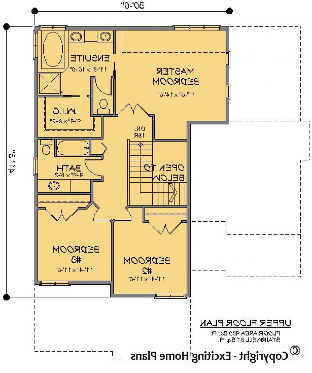 House Plan E1457-10 Upper Floor Plan REVERSE