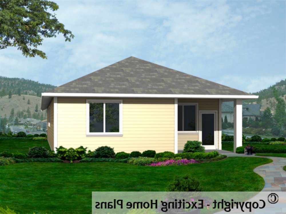 House Plan E1480-10 Rear 3D View REVERSE