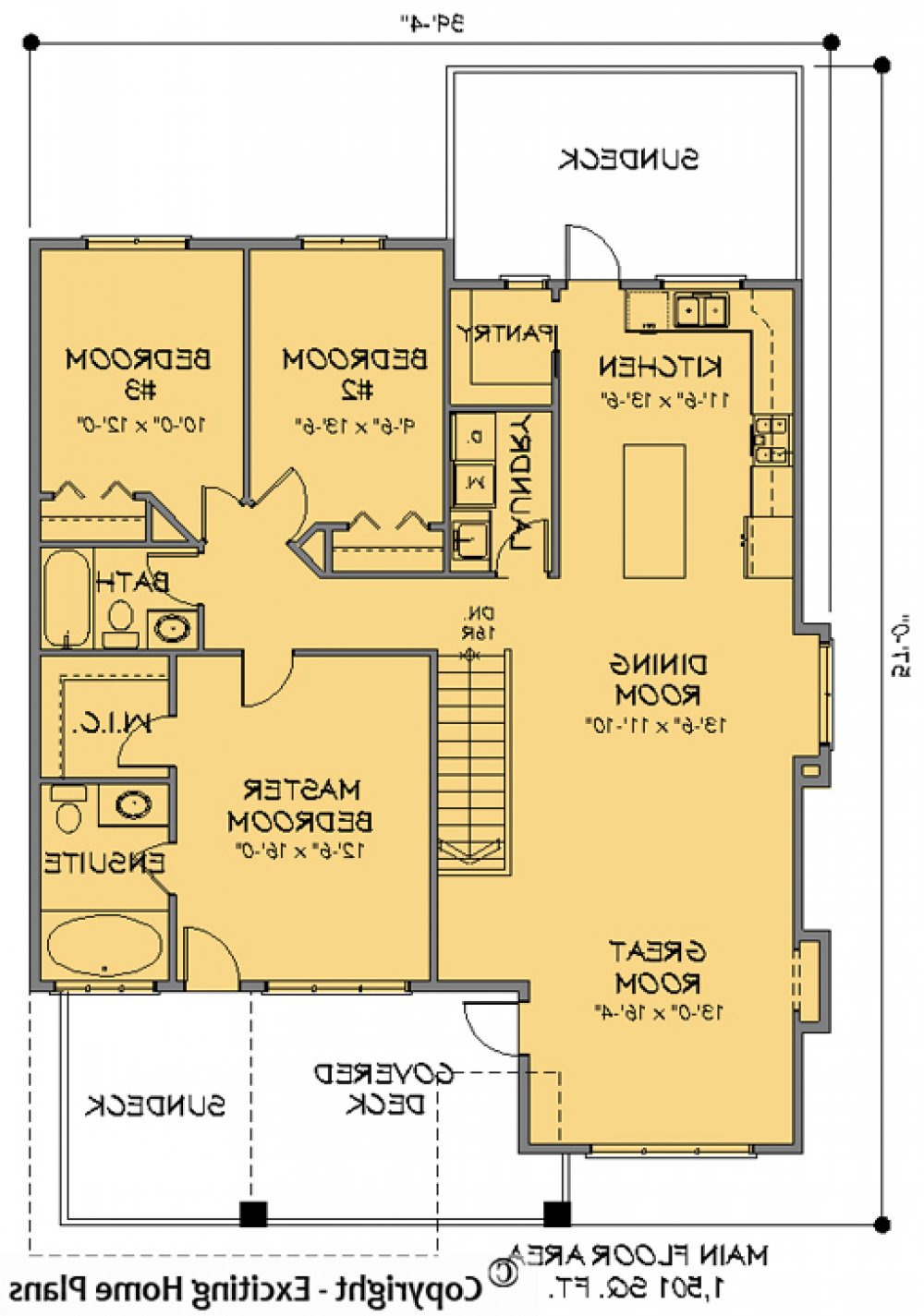 House Plan E1091-10 Main Floor Plan REVERSE