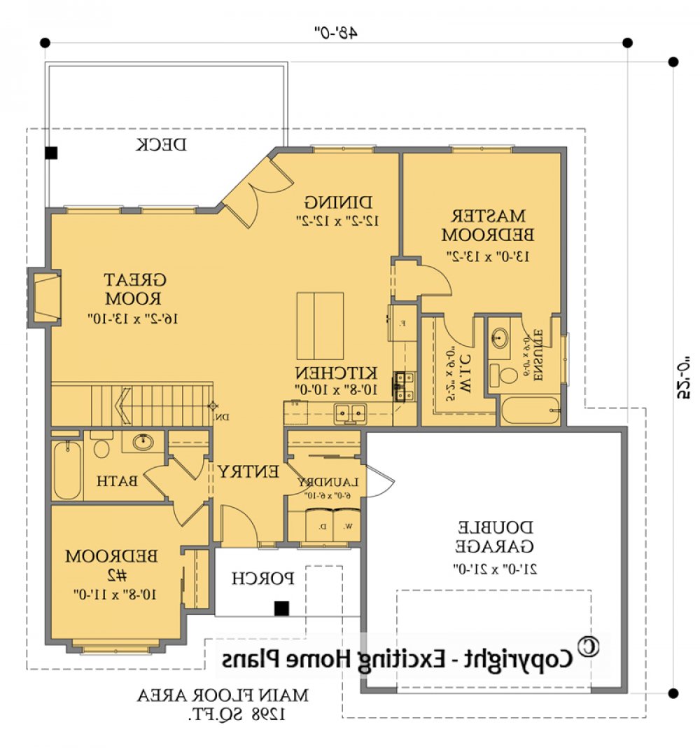 House Plan E1344-10M - The Sharona - Modern - Main Floor Plan REVERSE