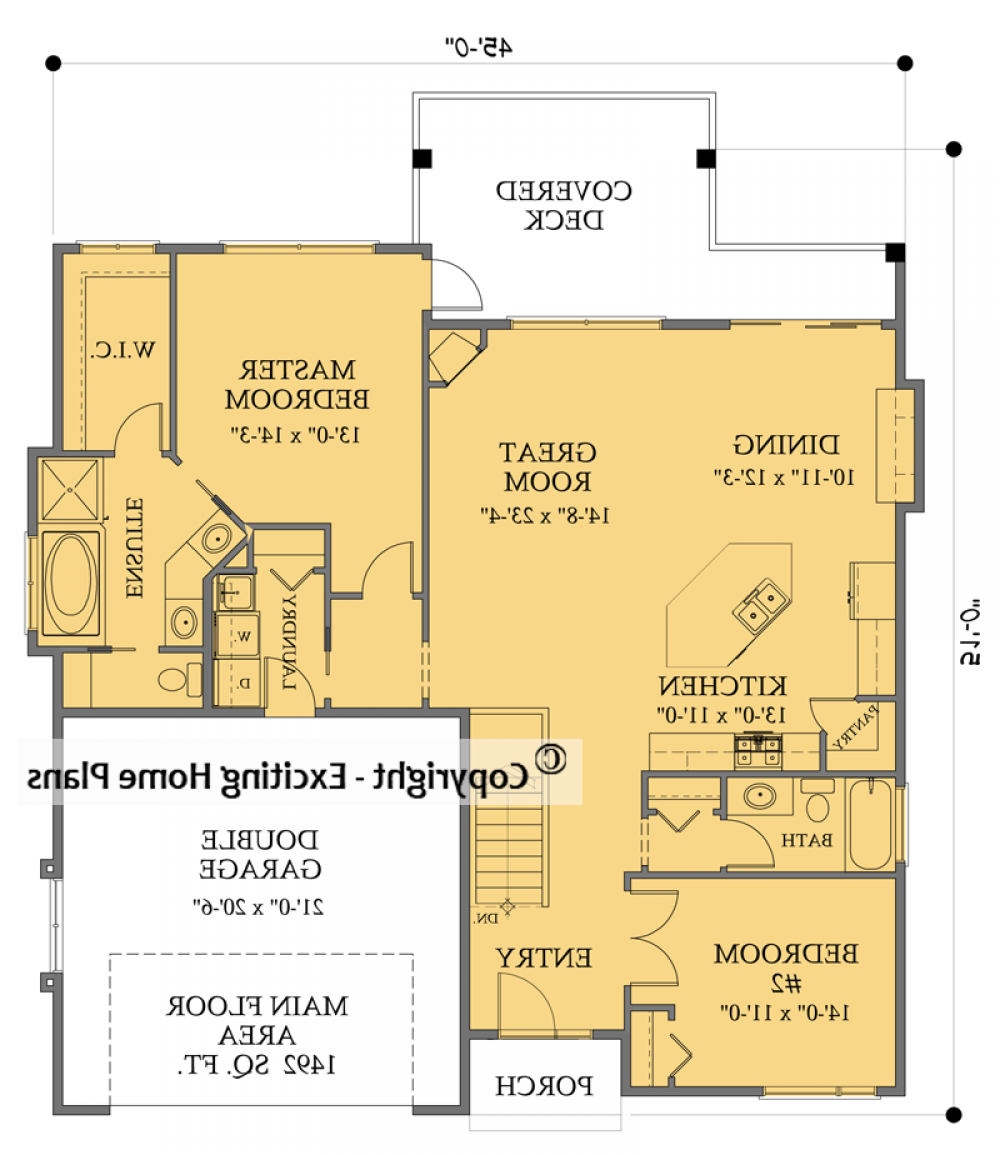 House Plan E1046-10M Main Floor Plan REVERSE