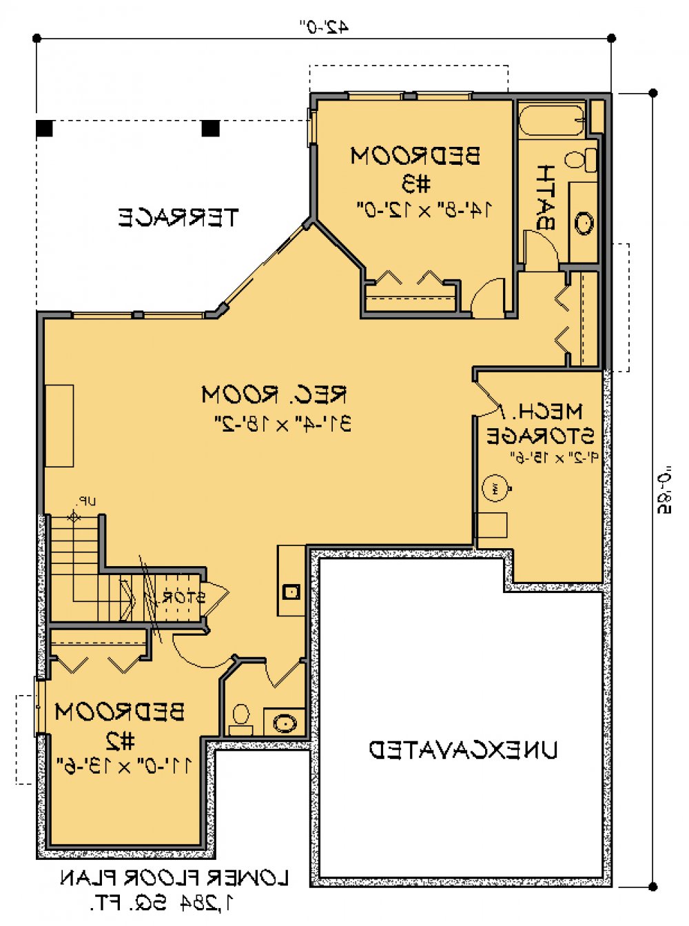 House Plan E1340-10  Lower Floor Plan REVERSE