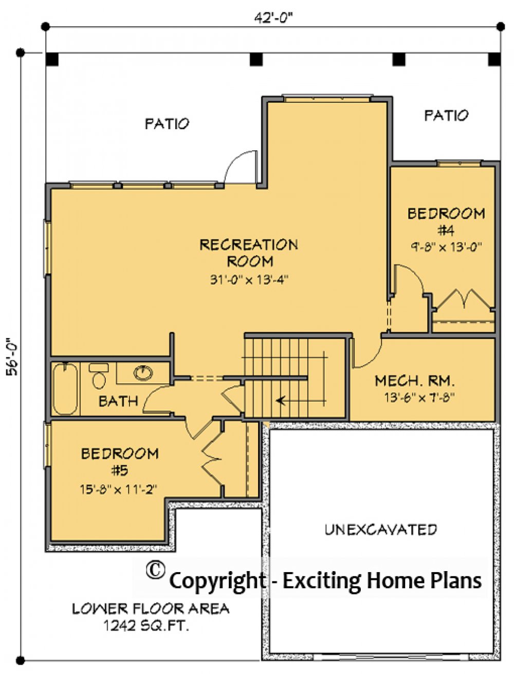 House Plan E1744-10 – Lower Floor Plan