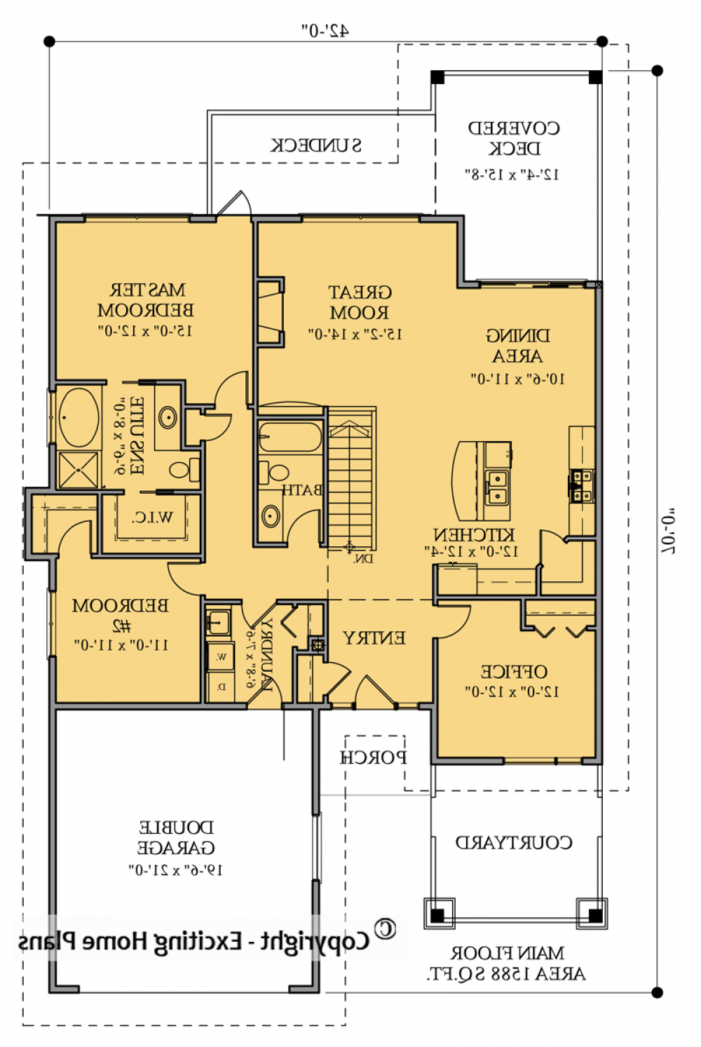 House Plan E1001-10M Main Floor Plan REVERSE