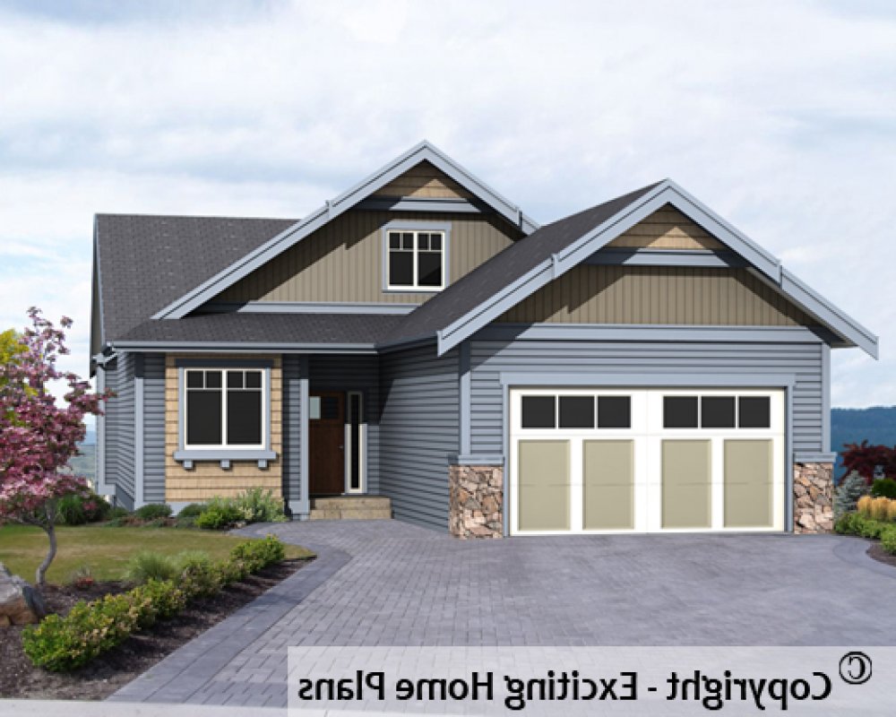 House Plan E1596-10 Front 3D View REVERSE