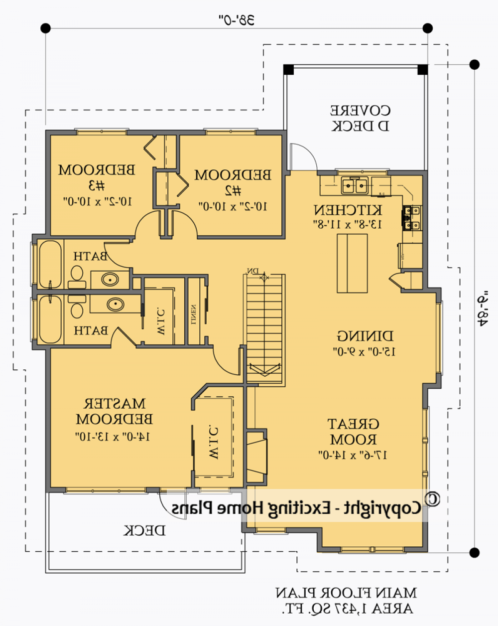 House Plan E1036-10 Main Floor Plan REVERSE