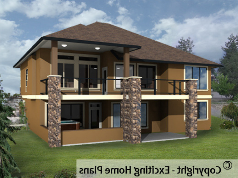House Plan E1037-10 Rear 3D View REVERSE